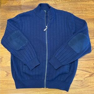 Orvis Heavy Wool Ribbed Sweater Black Full Zip Elbow Patch Pockets - Mens L